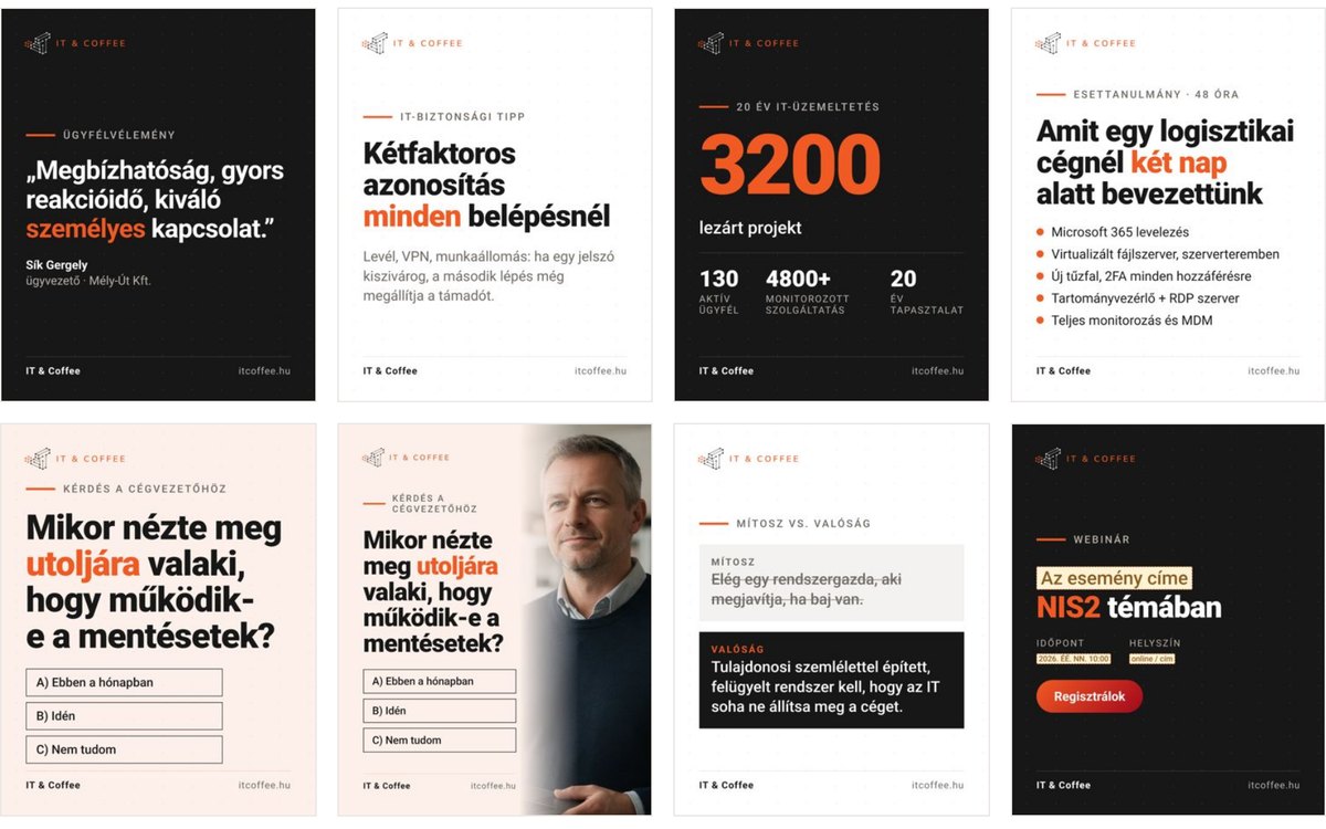 Közösségimédia-posztok a(z) IT & Coffee arculati kézikönyvéből
